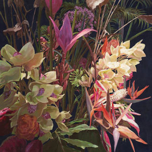 Monee OLEJOMALBA, květiny, 100/100 cm - hnědá, žlutá, zelená, fialová, černá, béžová