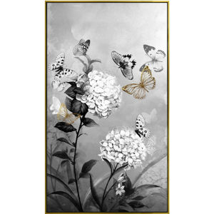 Monee UMĚLECKÝ TISK, květiny, 70/120 cm - šedá, černá, bílá, barvy zlata